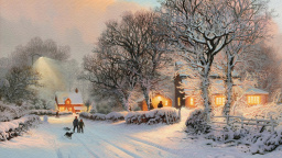 Village In Winter Painting